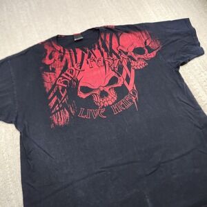 Y2K Motorcycle Biker Shirt Men 2XL Hot Leathers Skull Tribal Ride Fast Live Hard